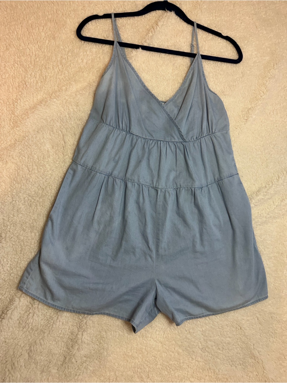 BCBGeneration Light Blue Spaghetti Strap Romper Top